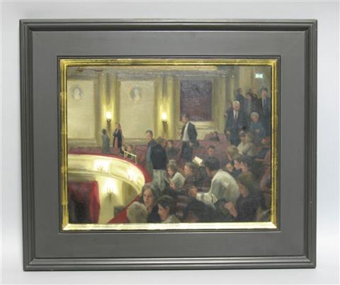 Appraisal: STEVEN J LEVIN AMERICAN - THEATER INTERIOR Oil on canvas