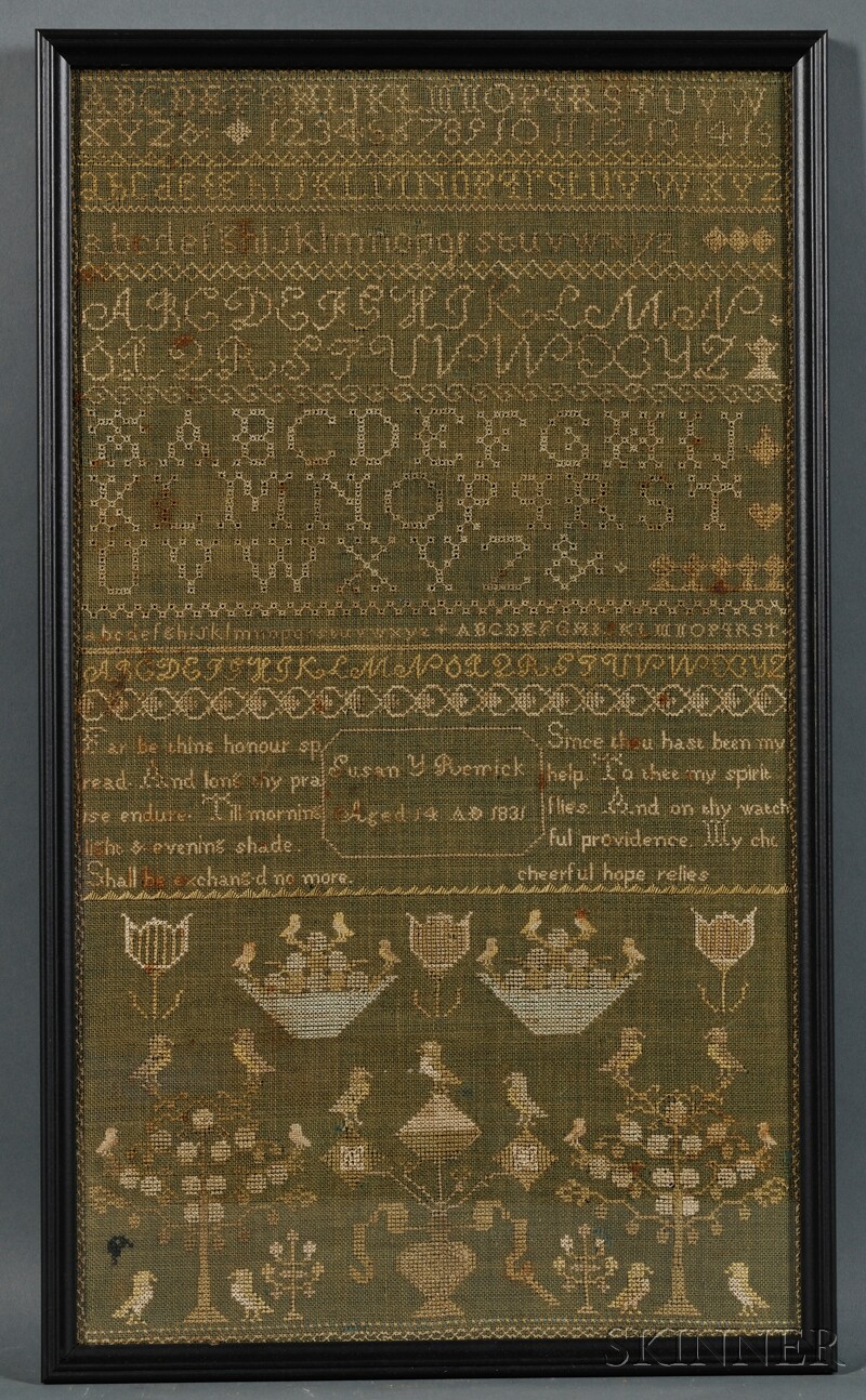 Appraisal: Needlework Sampler Susan Y Remick Aged A D reportedly from