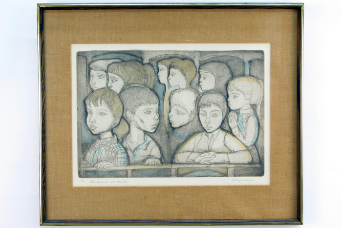 Appraisal: IRVING AMEN Florida born Etching and aquatint titled Audience at