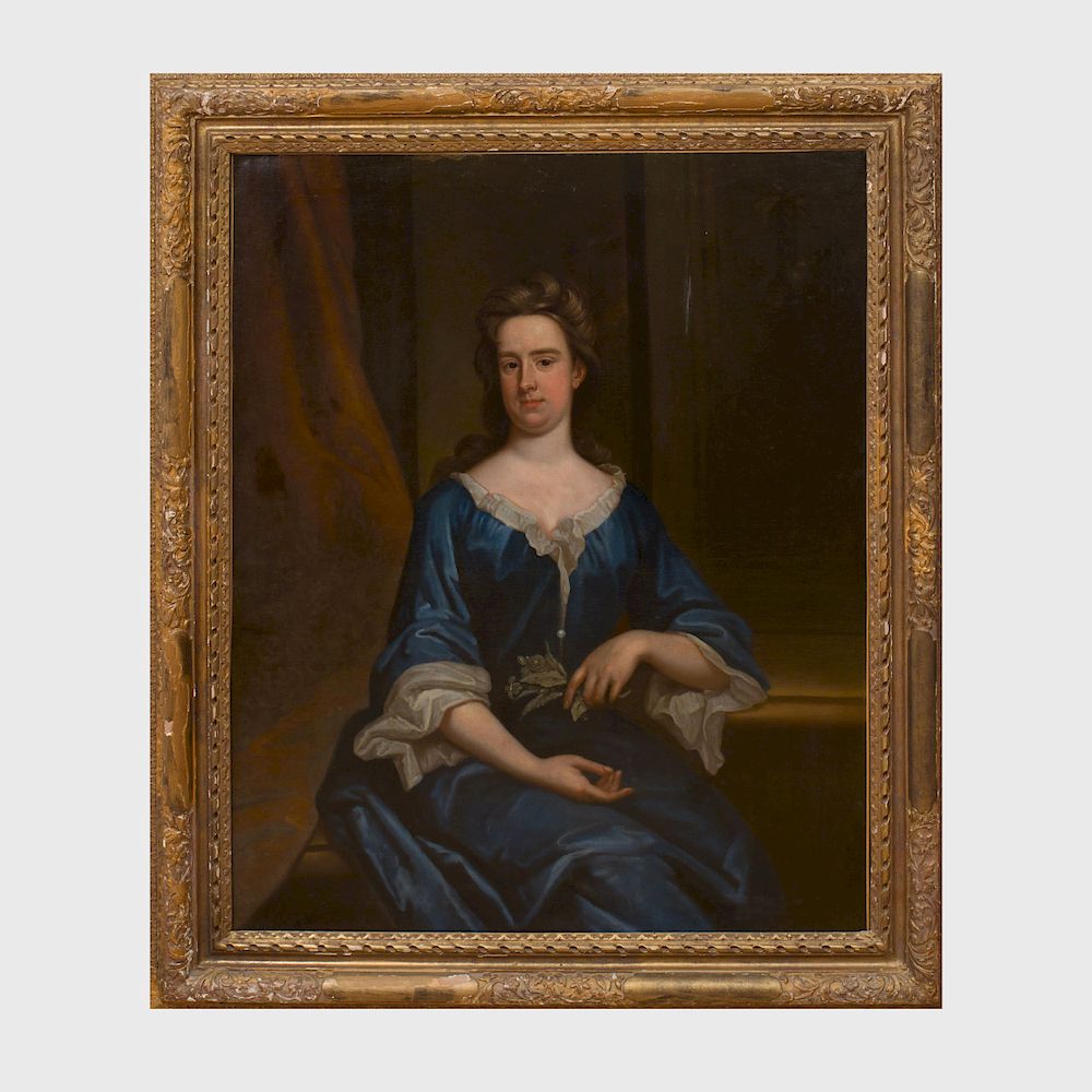 Appraisal: British School Portrait of a Lady in Blue Oil on