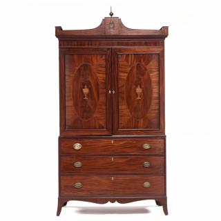 Appraisal: George III Inlaid Linen Press circa mahogany veneers light and