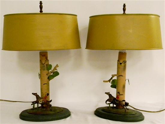 Appraisal: Pair equestrian themed lamps metal shades '' h one horse