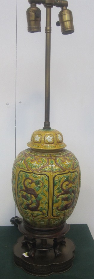 Appraisal: CHINESE GINGER JAR In green and yellow glaze with dragon