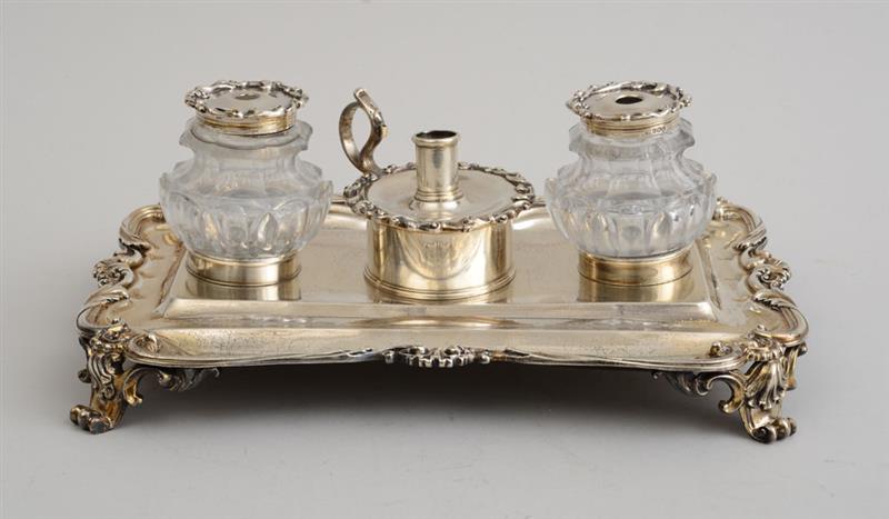 Appraisal: WILLIAM IV SILVER AND CUT GLASS INK STAND Robert Hennell