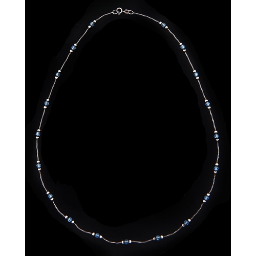 Appraisal: A white gold box link necklet with spheres and faceted