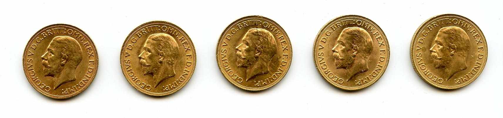 Appraisal: South Africa George V Sovereigns -SA KM-A A desirable lot