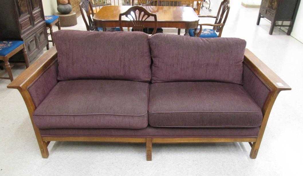 Appraisal: A CONTEMPORARY STICKLEY SOFA purple upholstery on Craftsman oak frame