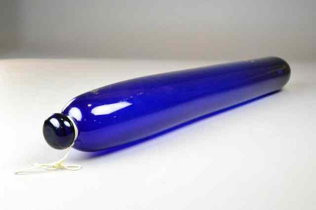 Appraisal: COBALT GLASS LOZENGE-SHAPED MARINE FLOATHand blown marine float with remnants