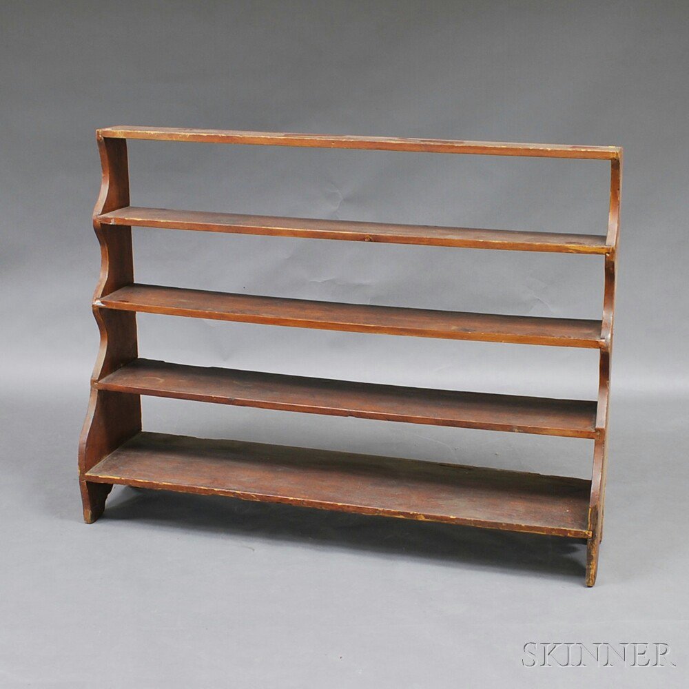 Appraisal: Five-tier Shaped-end Pine Shelf th century ht wd dp in