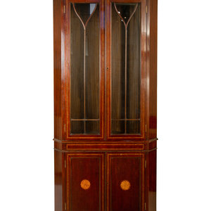 Appraisal: A George III Style Mahogany and Satinwood Corner Cabinet th