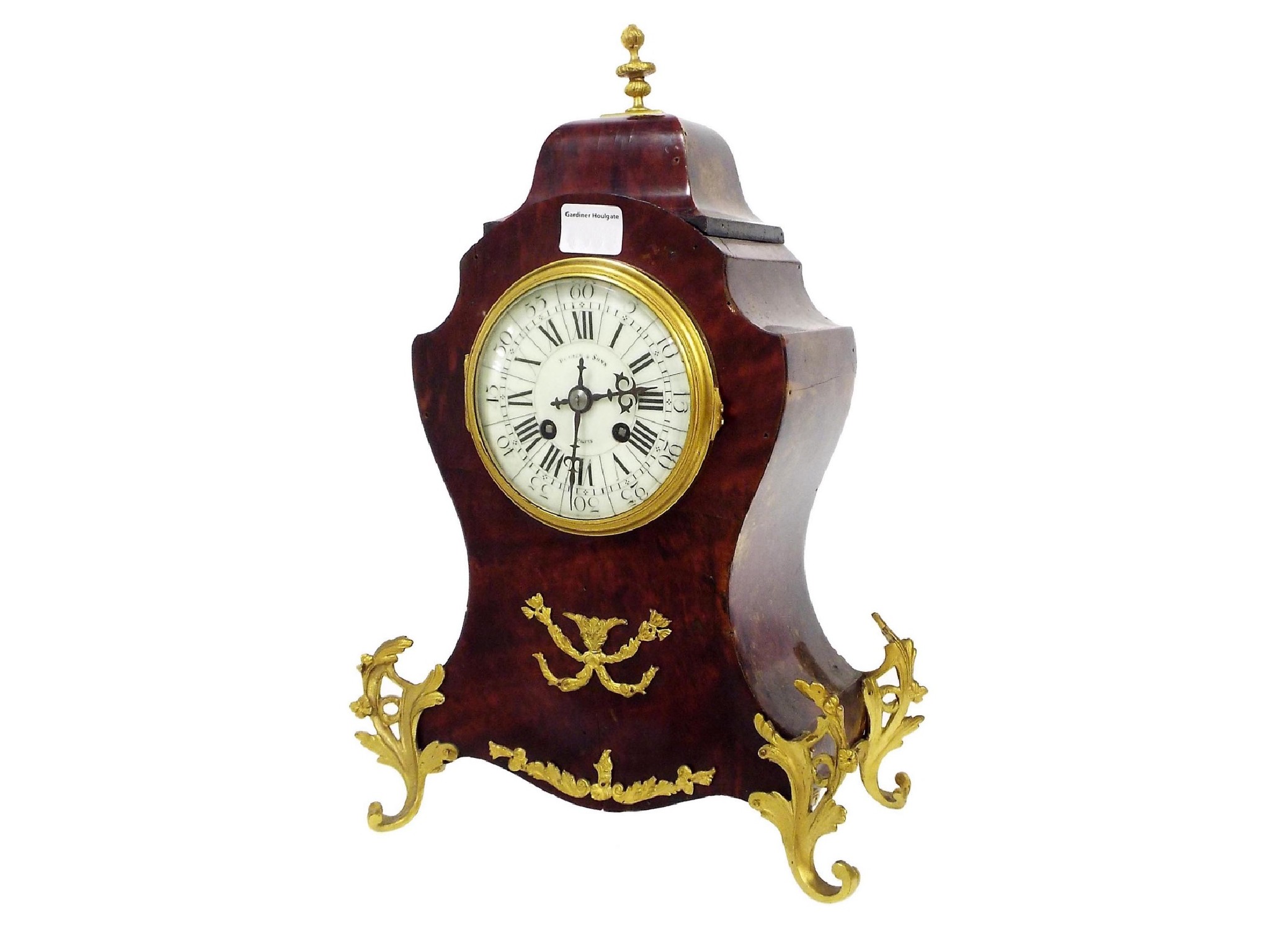 Appraisal: French red tortoiseshell two train mantel clock the Mougin movement