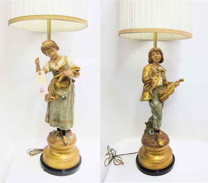 Appraisal: PAIR MARBRO LAMP CO FIGURAL TABLE LAMPS hand painted plaster