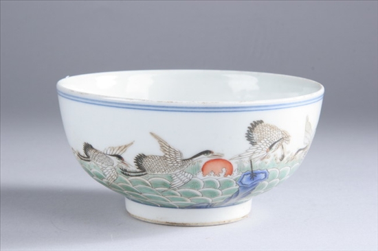 Appraisal: CHINESE FAMILLE VERTE BOWL Xianfeng six-character underglazed blue mark and