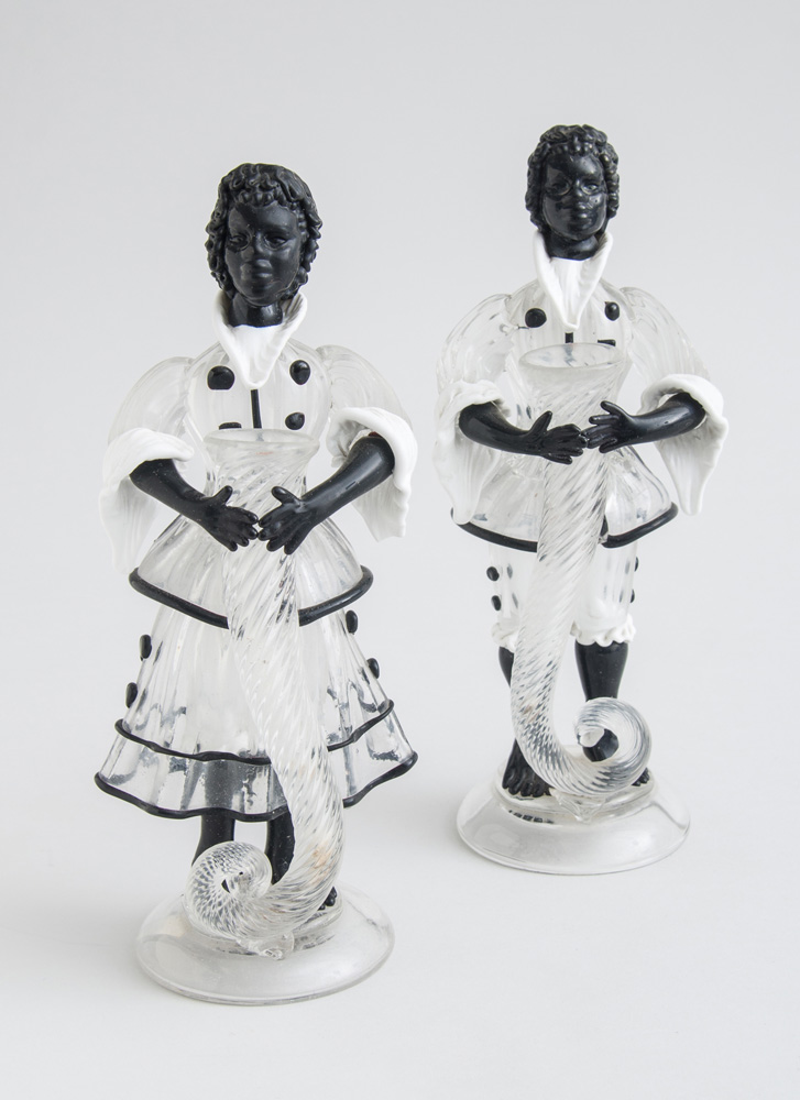 Appraisal: PAIR OF ITALIAN GLASS BLACKAMOOR VASES MURANO Each male and