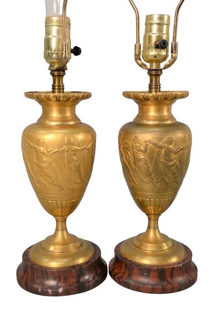 Appraisal: Pair of Barbedienne Bronze Urns both having flared rim set