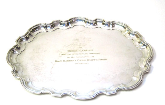 Appraisal: A Tiffany Sterling Silver Tray oval with an architectural Chippendale-style