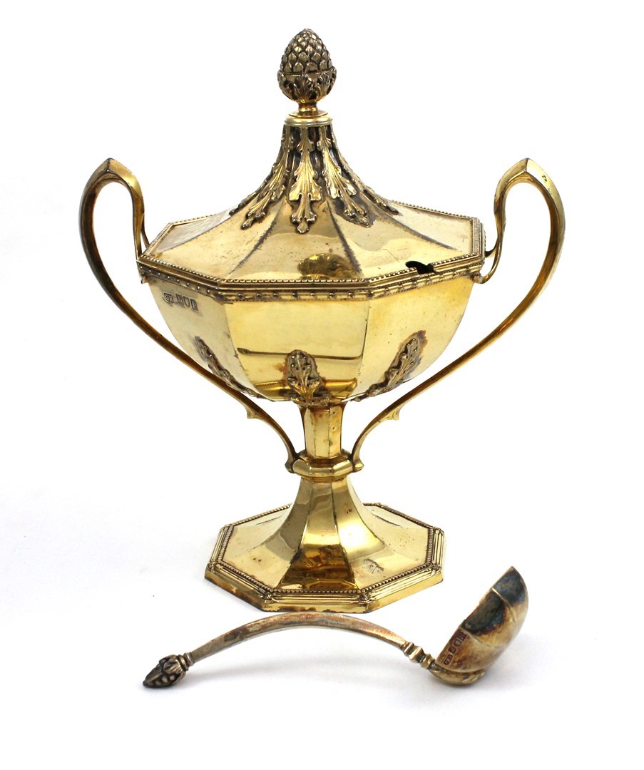 Appraisal: A silver gilt sugar vase and cover of octagonal twin