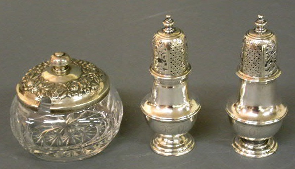 Appraisal: Sterling silver salt and pepper shakers and a cut glass