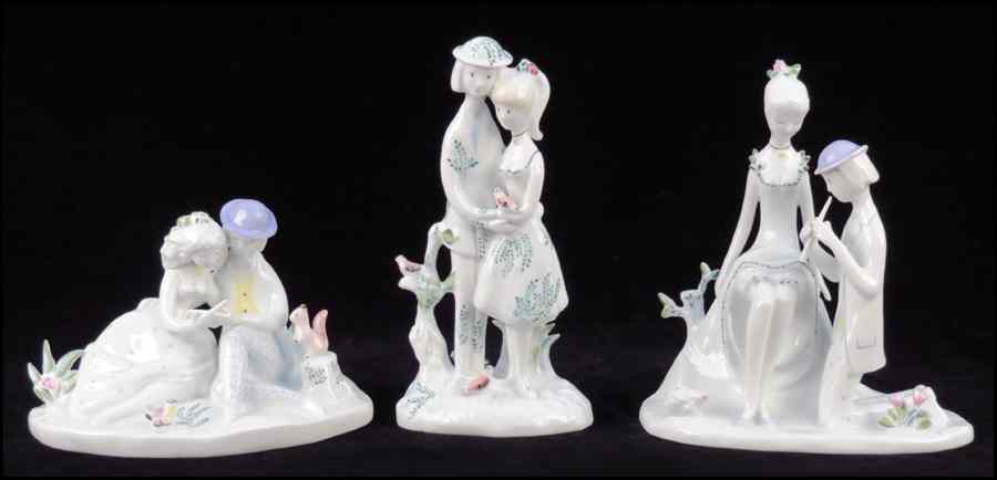 Appraisal: THREE RAYMOND PEYNET FOR ROSENTHAL PORCELAIN FIGURAL GROUPS Largest ''