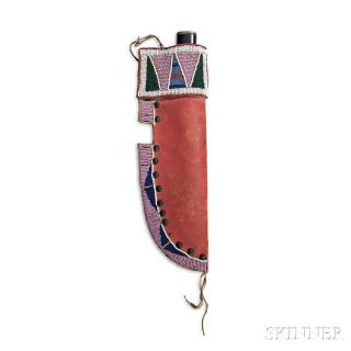 Appraisal: Crow Beaded Hide Knife Sheath c s the rawhide form