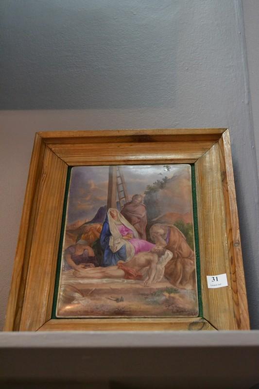 Appraisal: PORCELAIN PLAQUE WITH PRINTED RELIGIOUS SCENE