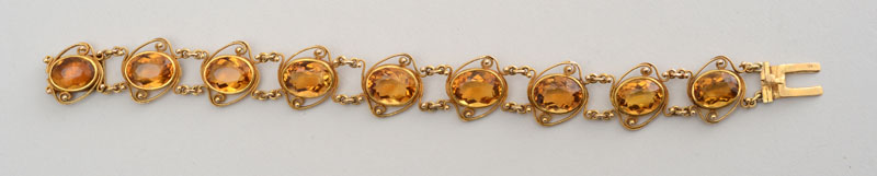 Appraisal: EDWARDIAN K YELLOW GOLD AND CITRINE BRACELET BY J E