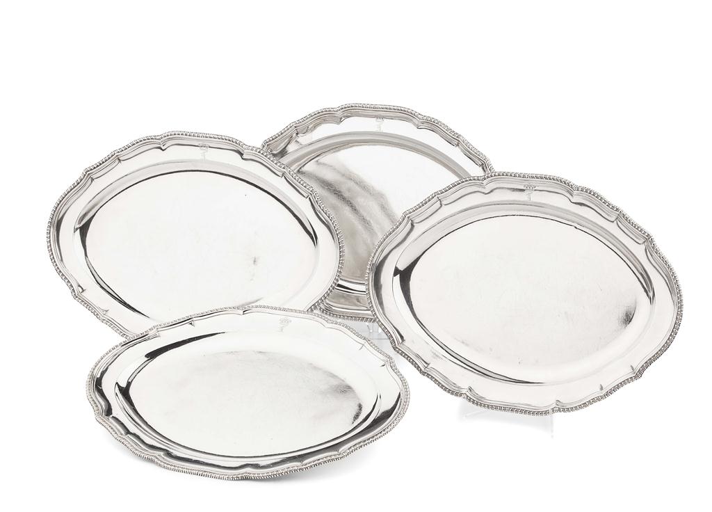 Appraisal: SET OF FOUR GEORGE III SILVER MEAT DISHES THOMAS HEMING