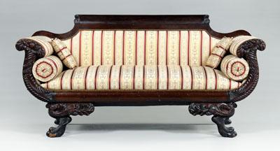 Appraisal: Classical carved mahogany sofa cornucopia-carved arms paw feet with eagle-carved