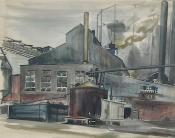 Appraisal: Raphael Ellender American - The Gas Works Watercolor on illustration