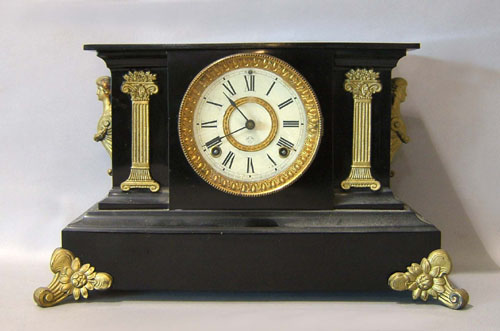 Appraisal: Two Ansonia ebonized mantle clocks h