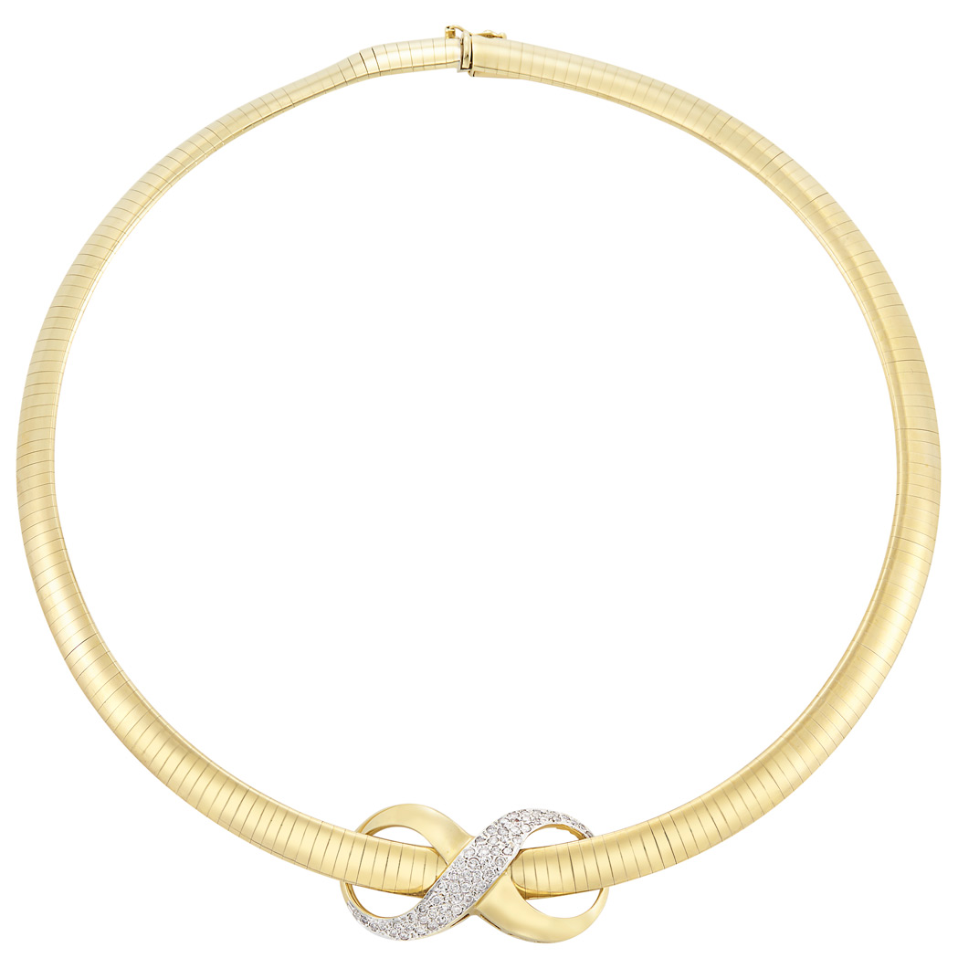 Appraisal: Gold Necklace with Two-Color Gold and Diamond Slide kt yellow