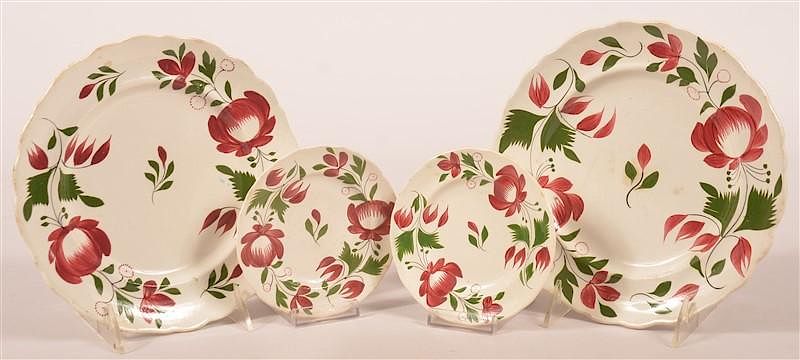 Appraisal: Four Early Adams Rose Staffordshire Plates Four Early Adams Rose