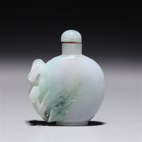 Appraisal: Chinese carved jadeite snuff bottle with matching stopper elaborate flowers