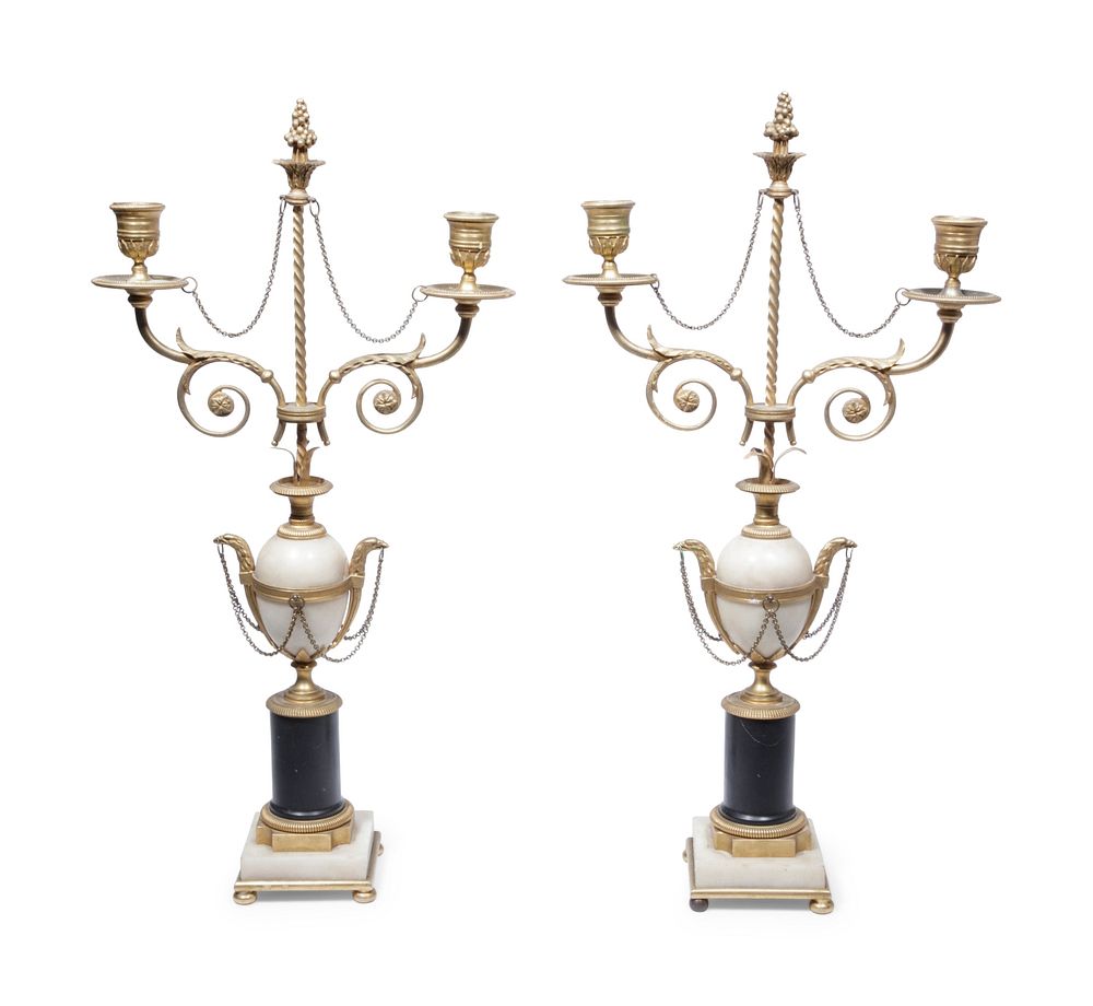 Appraisal: A Pair of Directoire Gilt Bronze Alabaster and Marble Two-Light