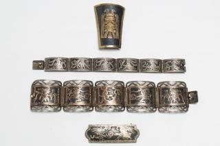 Appraisal: Central American Silver Jewelry w Aztec Motifs Silver bracelets and