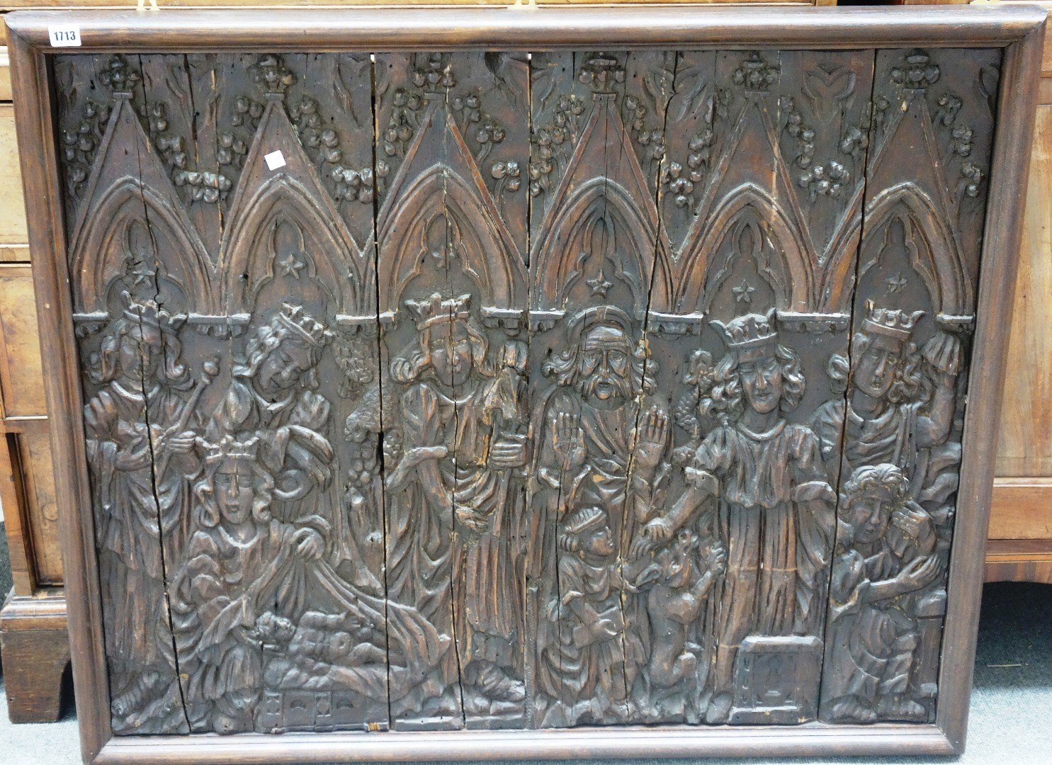 Appraisal: A th century carved oak panel of continental Gothic design