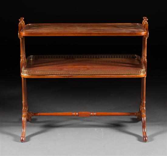 Appraisal: Regency style burl yewwood two-tier stand th century two graduated