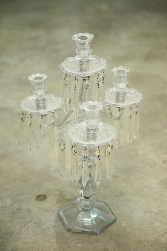 Appraisal: GLASS CANDELABRA Probably Heisey One center candle holder flanked by