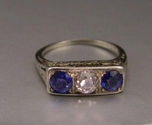 Appraisal: K ART DECO PERIOD DIAMOND SAPPHIRE FILIGREE RING K white