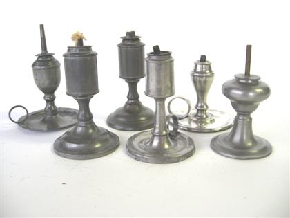 Appraisal: Six pewter sparking lamps james putnam dunham and j whitlock