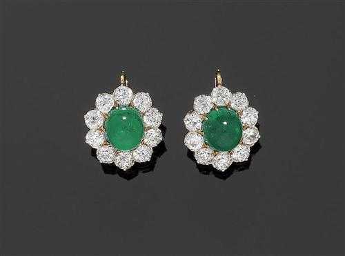 Appraisal: EMERALD AND DIAMOND PENDANT EARRINGS ca Platinum over ros gold