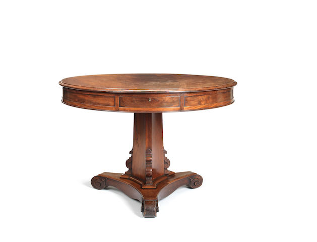 Appraisal: A William IV mahogany drum top table the circular moulded