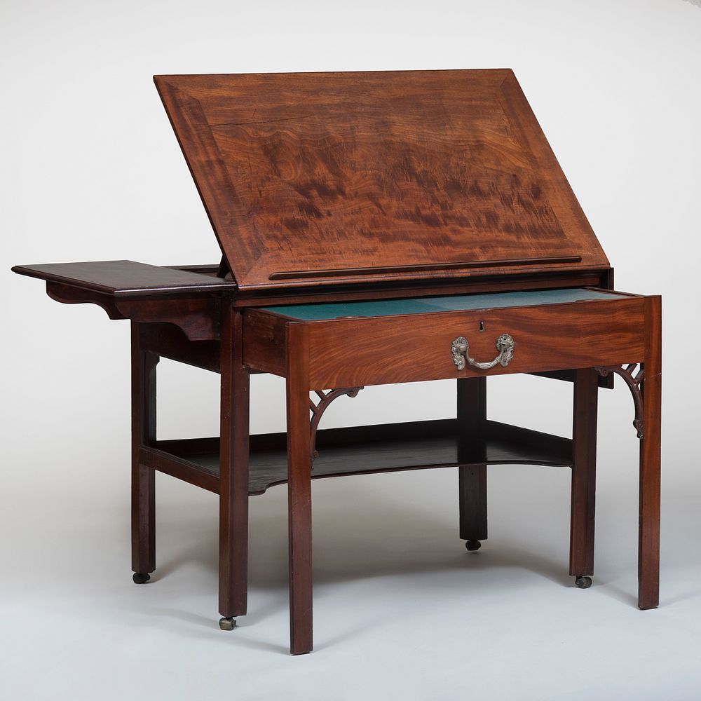 Appraisal: George III Mahogany Architect's Table The front legs slide to