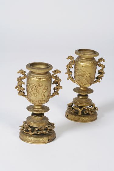 Appraisal: A PAIR OF GILT BRONZE CHINESE VASES each cast in