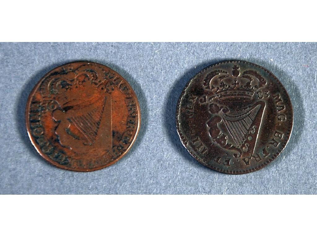 Appraisal: WILLIAM MARY DUBLIN HALFPENNY with conjoined busts reverse with crowned