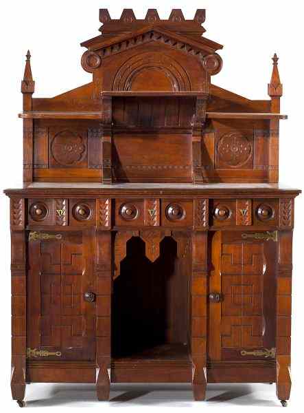 Appraisal: Modern Gothic Sideboard att Daniel Pabstcirca allover hand-carved with various