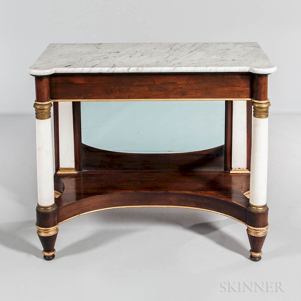 Appraisal: Empire-style Marble-top Rosewood-veneered and Ormolu-mounted Pier Table Empire-style Marble-top Rosewood-veneered