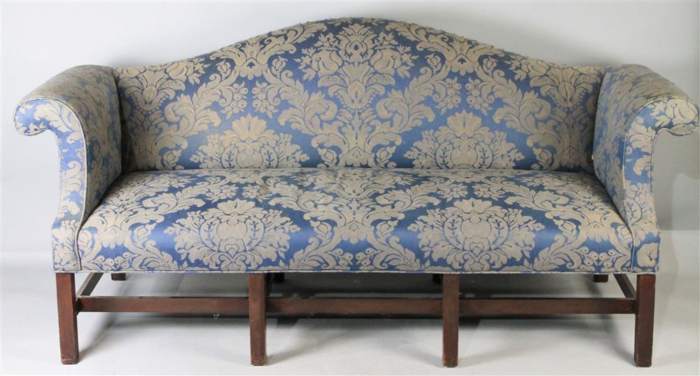 Appraisal: CHIPPENDALE STYLE MAHOGANY CAMEL BACK SOFA POSSIBLY KITTINGER having an