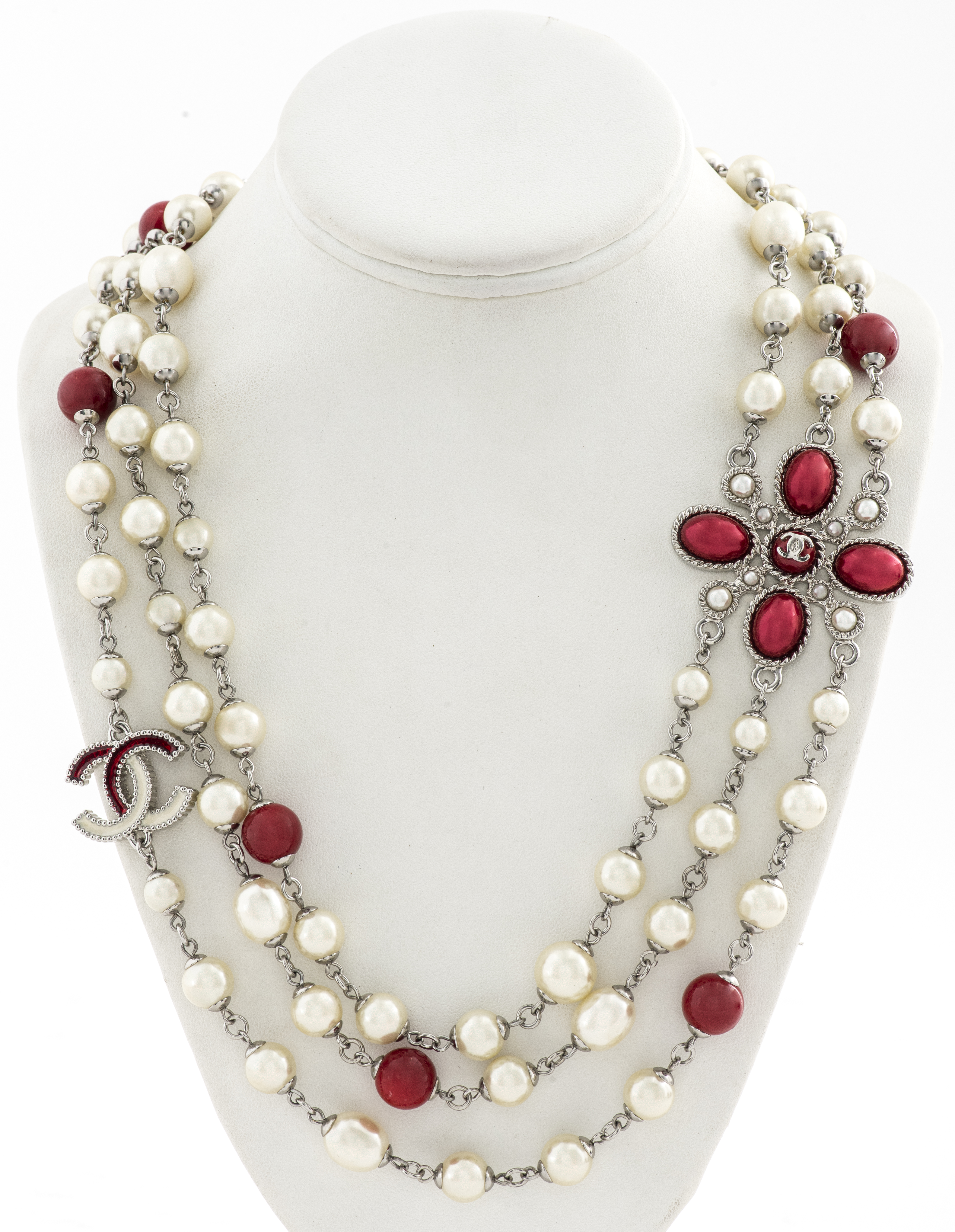 Appraisal: CHANEL MULTI-STRAND FAUX-PEARL BEAD NECKLACE Chanel Autumn Collection silver-tone link