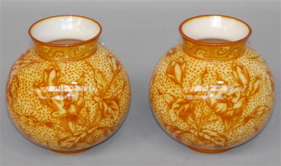 Appraisal: PAIR TH C GLASS ORCHID VASES Brown on white floral